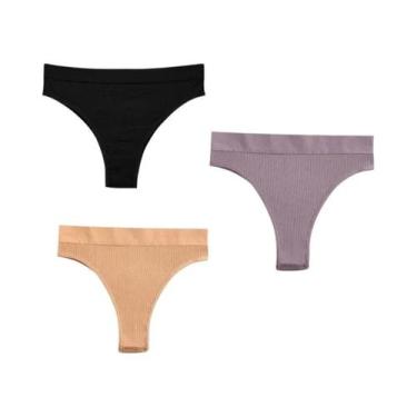 Imagem de Tanga Feminina Sem Costura De Tamanho Grande 3 Peças Cintura Média Cor