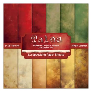 Imagem de Bloco de papel para scrapbook de cor vintage – 15 x 15 cm, 24 folhas, design decorativo, decoupage, papel-cartão, suprimentos para diários, artesanato, agendas de presente e álbum de fotos