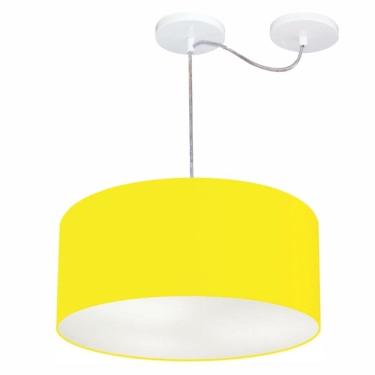 Imagem de Lustre Cilíndrico C/ Desvio De Centro Md-4147 CúpulaTecido 50x25cm Amarelo - Bivolt