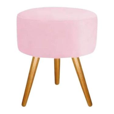Imagem de Puff Banqueta Retro Redondo Suede Luxo Decora-rosa
