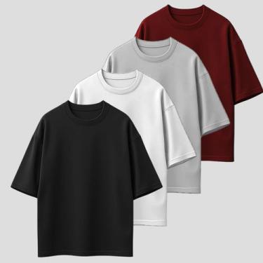 Imagem de Kit 4 Camiseta Oversized Blusão Gola Alta Tecido Grosso Malhão Premium