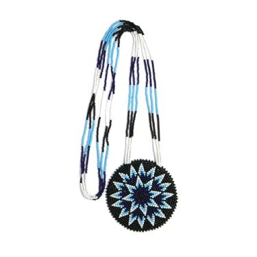 Imagem de Colar com medalhão de contas em camadas estilo nativo americano - Colar étnico tribal de contas de semente feito à mão MN-25-33, Free size, Vidro, Sem Pedra Preciosa