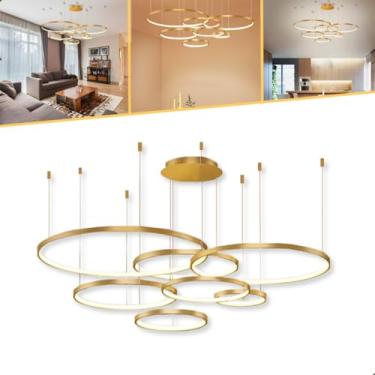 Imagem de Pendente Lustre 7 Anéis Arco Aro De Led Sala De Jantar Estar Luz Quente