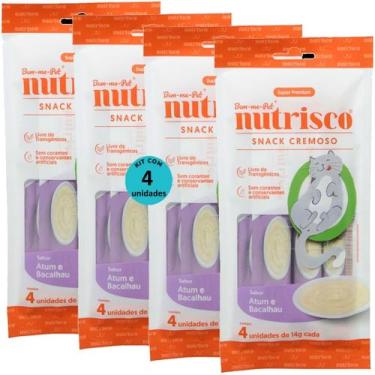 Imagem de Snack cremoso nutrisco gatos 14g atum e bacalhau com 4 un - kit com 4