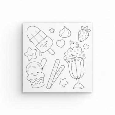 Imagem de Tela Para Pintura Infantil Colorir Pintar Canvas 20x20cm (Sorvete)