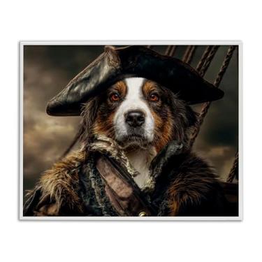 Imagem de Stupell Industries Barking Buccaneer Pirate Dog White Framed Giclee Art Design por Kelley Parker, 11 x 14