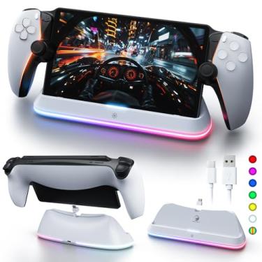 Imagem de APTGAME Suporte de carregamento para PS Portal Remote Player, base de carregamento PS Portal com 7 modos de luz RGB, base de suporte de portal PS Jogo PSP com conector magnético e cabo de carregamento