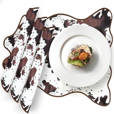 Imagem de Conjunto de 4 jogos americanos de linho de algodão de vaca bordados com estampa de vaca ocidental, tapetes de mesa de linho de vaca ocidental, para festa ocidental, casa, férias, cozinha, decoração de