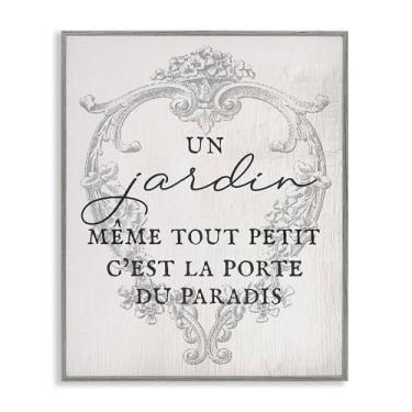 Imagem de Stupell Industries Frase francesa com borda vintage cinza emoldurada giclée design de arte por Lil' Rue, 14 x 11