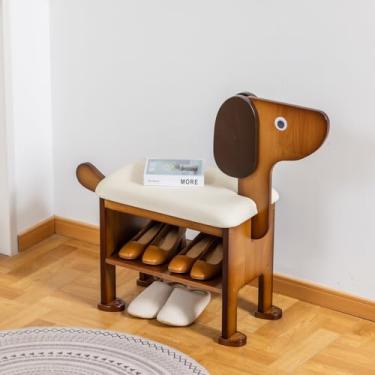 Imagem de SOBIBO Banco de sapato com almofada, banco de entrada de cachorro de 2 andares, fofo, banco de sapateira de madeira, 50 cm