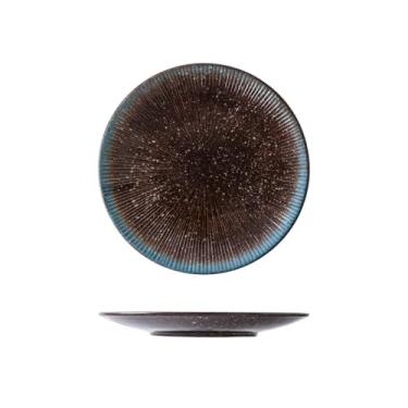 Imagem de Prato listrado esmaltado em forno redondo de cerâmica para casa criativo retrô - 20 cm - azul pitoresco