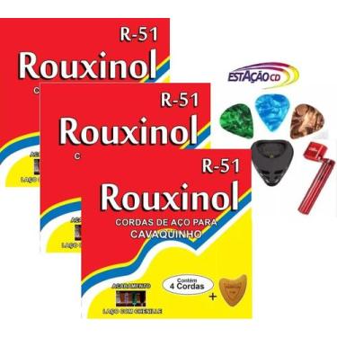 Imagem de Kit 3 Jogos Cordas Cavaquinho Rouxinol R-51 + Acessórios
