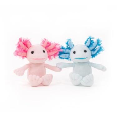 Imagem de Plushland Par de axolotl magnético – Conjunto de chaveiros de pelúcia coral e aqua, presente de apoio emocional de cura com pingente de coração, pingente de animal do oceano para resiliência de 10 cm