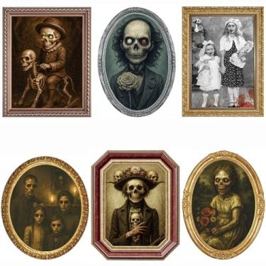Imagem de Decorações de Halloween, decoração de parede assustadora, pacote com 6 molduras em movimento em 3D, pôster de terror gótico, castelo assombrado, decoração de mansão, decoração de festa