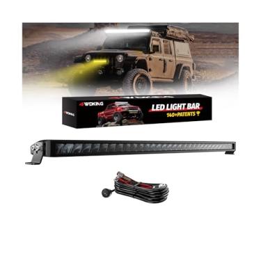 Imagem de 4WDKING Barra de luz LED fina para caminhão, patenteada sem parafusos, 81 cm, 300 W, combinação de holofotes off-road, luzes de neblina IP68 e IP69K, à prova d'água, branco e amarelo, cápsulas de LED