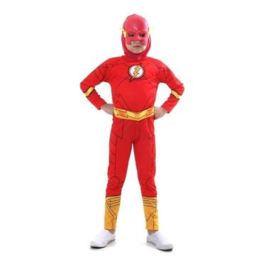 Imagem de Fantasia Flash Luxo Infantil Longa Com Máscara Capuz Cinto