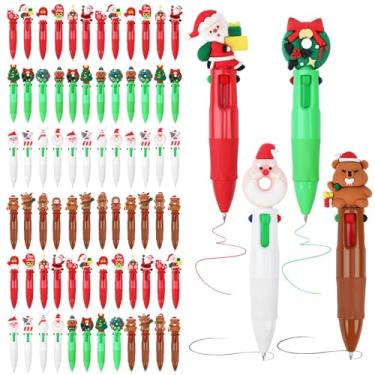 Imagem de Zealor 72 canetas esferográficas de Natal 4 em 1 multicoloridas, canetas esferográficas retráteis, Papai Noel, boneco de neve, rena, lápis de escrita para Natal, escritório, colega de trabalho