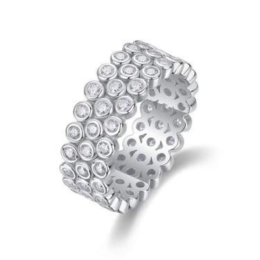 Imagem de Anéis de noivado de zircônia cúbica banhados a prata, alianças de compromisso, festas noturnas, presentes de dia dos namorados, alianças de eternidade para mulheres, 9, Cobre, Sem pedra preciosa