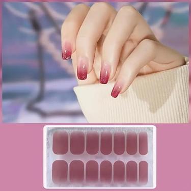 Imagem de Tiras de unhas chiques para mulheres - autoadesivos, adesivos de unhas de gel à prova d'água com detalhes em glitter, cobertura total, decalques de manicure modernos rápidos e fáceis, vermelho