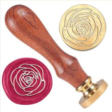 Imagem de Carimbo de cera rosa Line, carimbo vintage de 2,5 cm com alça em latão, selo de cera retrô para embrulho de presente, cartões, cartas, pacotes de vinho, decoração