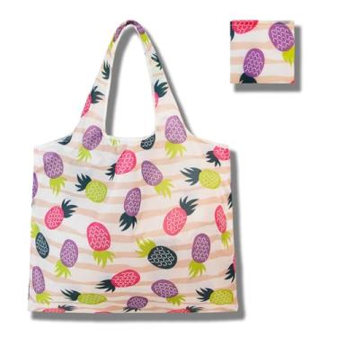 Imagem de Sacolas de compras reutilizáveis para mulheres, sacolas de compras de poliéster dobráveis extra grandes, resistentes e laváveis na máquina, reutilizáveis para armazenamento de viagem, uso diário