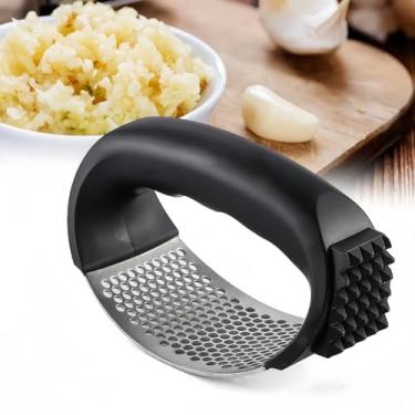 Imagem de Balancim de espremedor de alho, triturador de alho de aço inoxidável e triturador de alho, ferramenta de alho fácil de espremer com descascador e escova de limpeza para esmagar alho