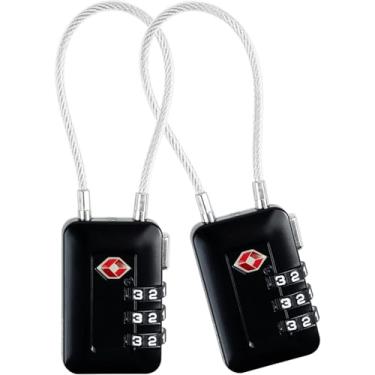 Imagem de Cadeados de bagagem de cabo aprovados pela TSA, combinação reconfigurável com corpo de liga, preto 2 fechaduras