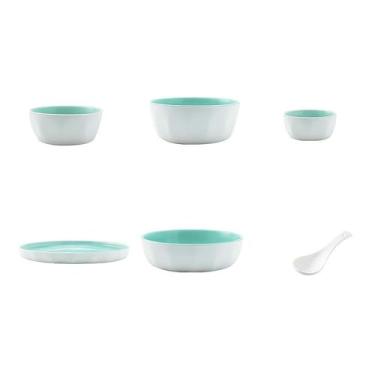 Imagem de Pratos de céu azul esmaltados de cor sólida de cerâmica para casa requintado de alta temperatura - conjunto de 18 peças