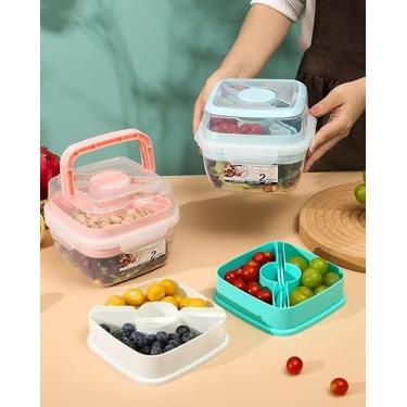 Imagem de 1 caixa de salada de camada dupla rosa com garfo e recipiente de molho caixa de cereais em movimento - 800 ml, perfeita para café da manhã, passeios e piqueniques! Rosa