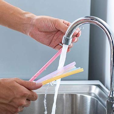 Imagem de Conjunto de canudo portátil de silicone com escova de limpeza, reutilizável, faixa de temperatura de -40 °C a 230 °C, para viagens, bebidas e mexer