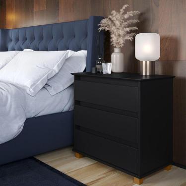 Imagem de Mesa De Cabeceira Quarto Mini Cômoda 3 Gavetas Preto