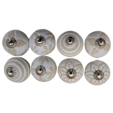 Imagem de LAPSHA'S Puxadores de porta de armário de cerâmica com design vintage creme e branco puxadores de gaveta puxadores de cerâmica feitos à mão conjunto de 10