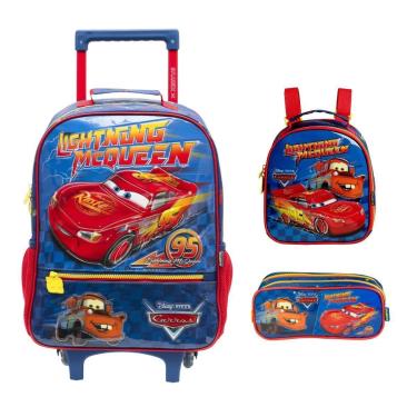 Imagem de Kit Mochila De Rodinha + Lanch + Estojo Carros ''14'' 14901-Masculino