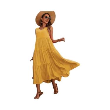 Imagem de Vestido Longo Casual Feminino De Verão Com Decote Em V 2024 Elegante A