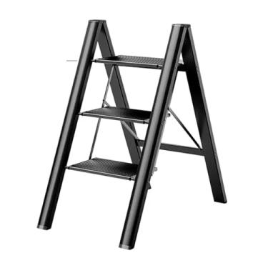 Imagem de Escada de 2/3/4 degraus, escada leve de alumínio para adultos, banqueta de metal dobrável resistente, capacidade de carga de 150 kg, pequenas escadas portáteis para cozinha doméstica, preta (tamanho