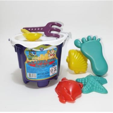 Imagem de Kit Praia Infantil 8 Peças Castelo Balde Pá Rastelo Peneira Formas Brinquedo Premium