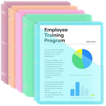 Imagem de Fyess Pacote com 15 pastas de documentos de plástico colorido com 3 furos, jaqueta de arquivo de barra translúcida poli organizada, tamanho A4 20C (2 mm), pastas de documentos transparentes com fita