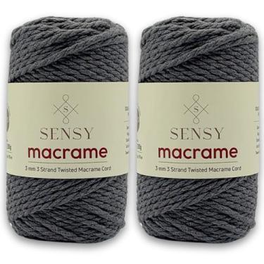 Imagem de Cordão de macramê Sensy Premium de 3 mm, 100% algodão, 245 pés, 3 fios torcidos, corda de macramê, fio de algodão para macramê, fio de macramê (cinza escuro, 2 novelos (3 fios))