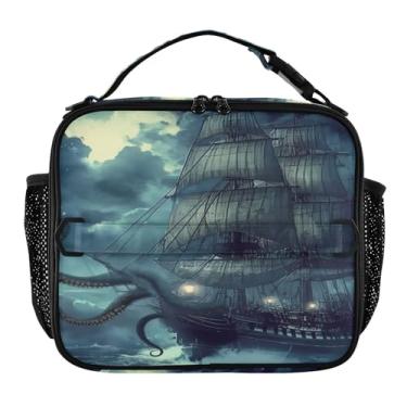 Imagem de Blueangle Lancheira de navio pirata para homens, mulheres e adultos, lancheira pequena para trabalho de escritório, piquenique - bolsa térmica portátil reutilizável (648)
