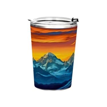 Imagem de Blueangle Copo de 340 g com tampa e canudo, copo de café com água isolada a vácuo de aço inoxidável, caneca de viagem Color Mountains, copo térmico para bebidas quentes e frias (720)