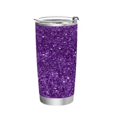 Imagem de Blueangle Copo de 590 ml com tampa e canudo, copo de café com água isolada a vácuo de aço inoxidável, caneca de viagem com glitter roxo, copo térmico para bebidas quentes e frias (74)