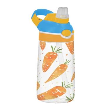 Imagem de Blueangle Garrafa de água de cenoura laranja de 473 ml, garrafa de viagem e esportes Tritan reutilizável com canudo e design de tampa de bico pop-up (415)