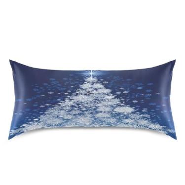Imagem de Blueangle Capa de almofada de cetim de árvore de Natal com flocos de neve para cabelo e pele, tamanho king size (50,8 x 101,6 cm) - Capas de almofada de cetim refrescantes com fecho de envelope (304)