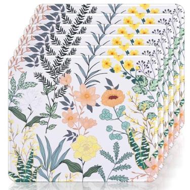 Imagem de ALOANES Conjunto de 6 mini mouse pad à prova d'água, base de borracha antiderrapante de 24 x 21 cm e superfície ultra suave para mesas de escritório e jogos (planta)