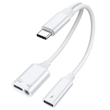 Imagem de AreMe Divisor USB C 1 entrada 3 saídas, USB C para fone de ouvido de 3,5 mm e adaptador de carregador, conector de fone de ouvido auxiliar tipo C, cabo dongle com carregamento rápido PD 60W