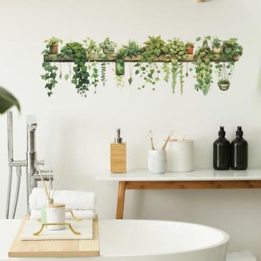 Imagem de Decalques de parede de videira verde pendurados, decoração de arte de flores com folhas de plantas naturais com adesivos de pássaros e borboletas, adesivo de vinil à prova d'água, sala de estar quarto