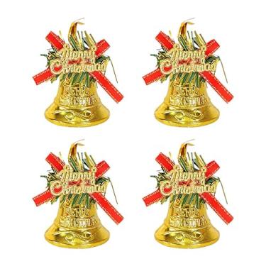 Imagem de Sinos de Natal,Conjunto De 4 Peças De Decoração Pendurável No Estilo Vintage Com Laço - Enfeites De Natal,Para Árvore Porta Guirlanda Festa Decoração Interiores