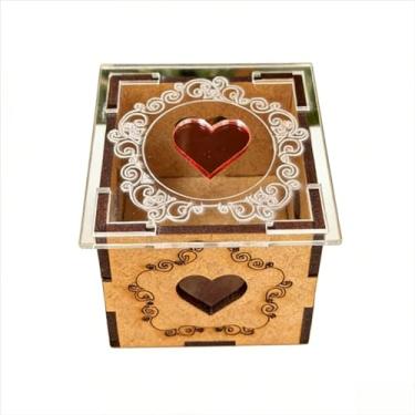 Imagem de Caixa MDF Presente Decorativa Caixa Para Presente Com Tampa Acrilico Transparente E Coracao Espelhado Ideal Para Feriados AniversáRios Festas Datas Comemorativas (Rosé,40)