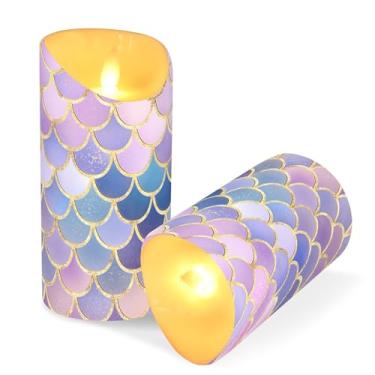 Imagem de ATTX Pacote com 2 velas sem chama de escamas de peixe sereia – 7,6 cm x 9,9 cm de LED com controle remoto e temporizador para casa, casamento, decoração de acampamento nº 2