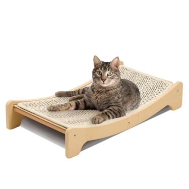 Imagem de PETKARAY Tábua de arranhar sisal para gatos, arranhador de sisal curvado para gatos, grande almofada para arranhar gatinhos para uso interno, cama de arco resistente para gatinhos
